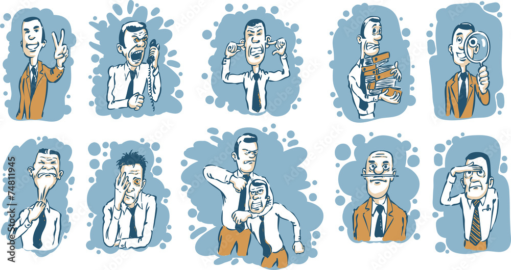 Caricature businessmen in various situations Caricature businessmen in various situations