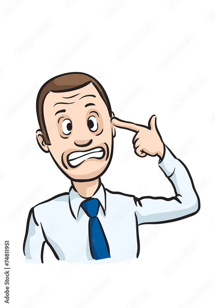 Caricature businessman pointing finger on his head Caricature businessman pointing finger on his head