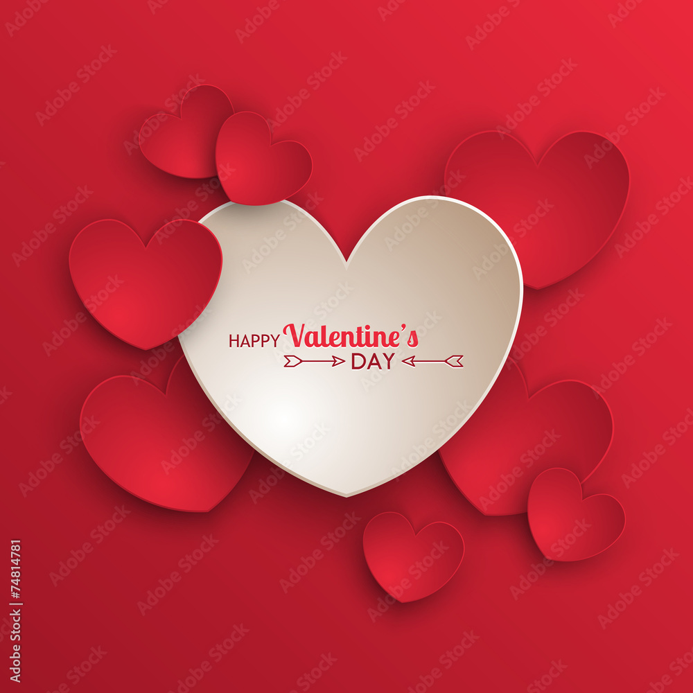 Valentine's day background with paper hearts - obrazy, fototapety, plakaty 
