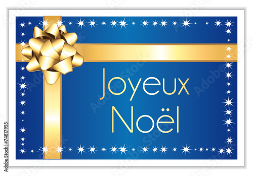Joyeux noël. Carte bleue nuit et dorée.