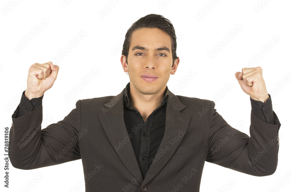 handsome young man wearing a suit posing with fists up handsome young man wearing a suit posing with fists up
