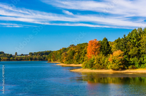 Early autumn color on the shore of Lake Marburg, in Codorus Stat