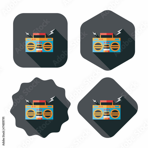 ghetto blaster audio flat icon with long shadow,eps10