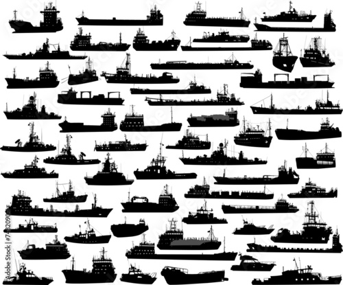Vector set of 59 silhouettes of sea towboat and the ships9