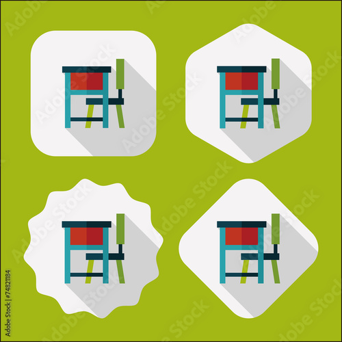 Vintage school desk flat icon with long shadow,eps10