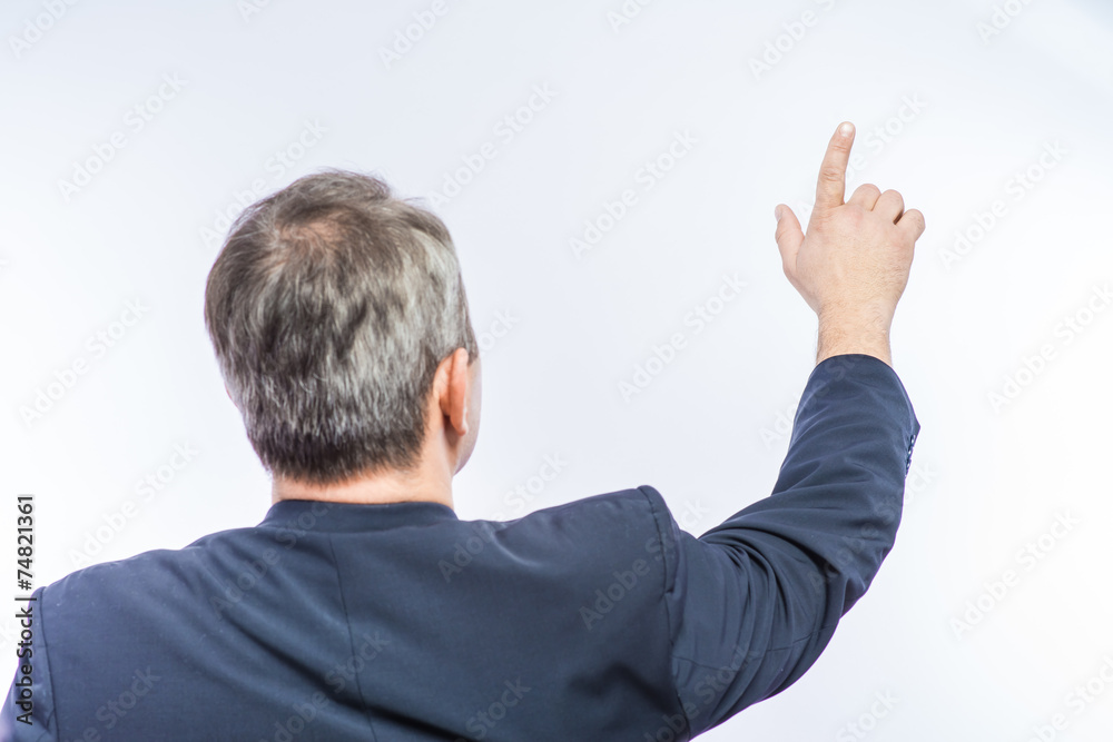businessman pushing forefinger screen businessman pushing forefinger screen