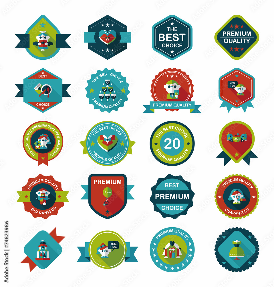 Wedding badge banner flat design background set, eps10 Wedding badge banner flat design background set, eps10