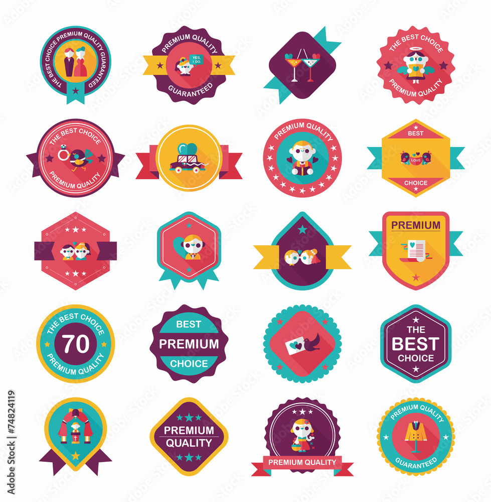 Wedding badge banner flat design background set, eps10 Wedding badge banner flat design background set, eps10