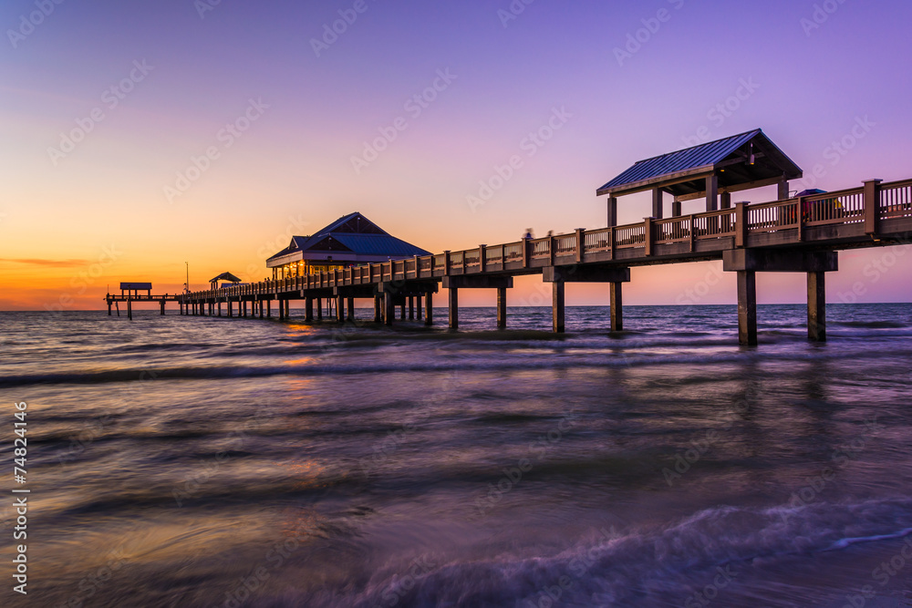 Fishing pier in the Gulf of Mexico at sunset,  Clearwater Beach,