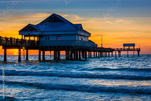 Fishing pier in the Gulf of Mexico at sunset   Clearwater Beach 