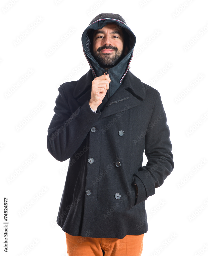 Man freezing over white