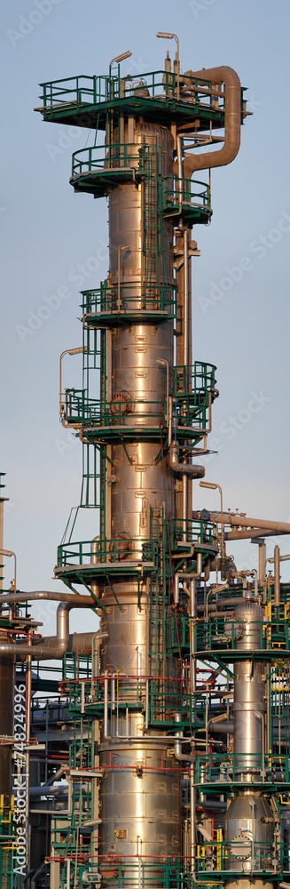 Oil refinery tower, pipes and tubes