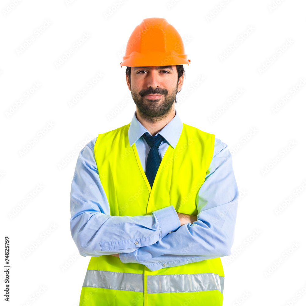 Workman with his arms crossed Workman with his arms crossed