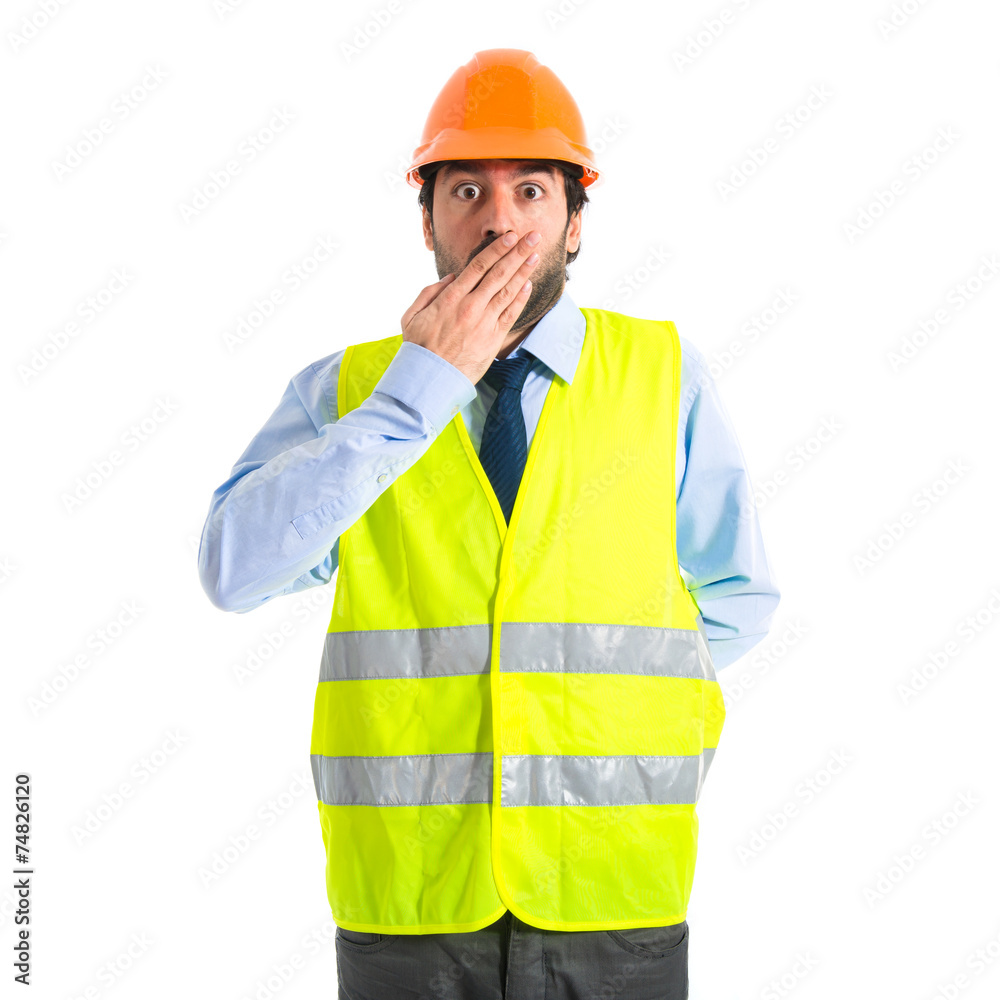 Worker doing surprise gesture Worker doing surprise gesture