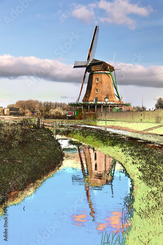  Dutch windmill in Zaanse Schans, Amsterdam area, Holland