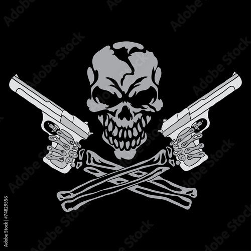 Smiling skull with guns