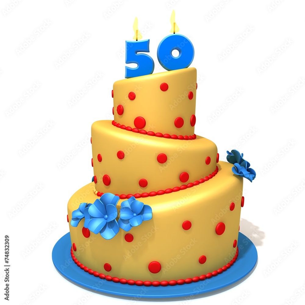 Birthday cake with number fifty 3d illustration Birthday cake with number fifty 3d illustration