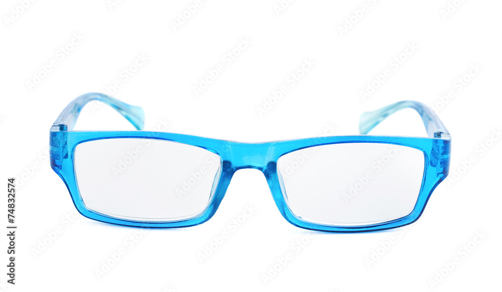 Fototapeta premium Blue plastic glasses isolated