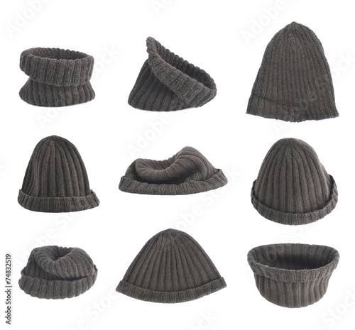 Black knitted head cap isolated