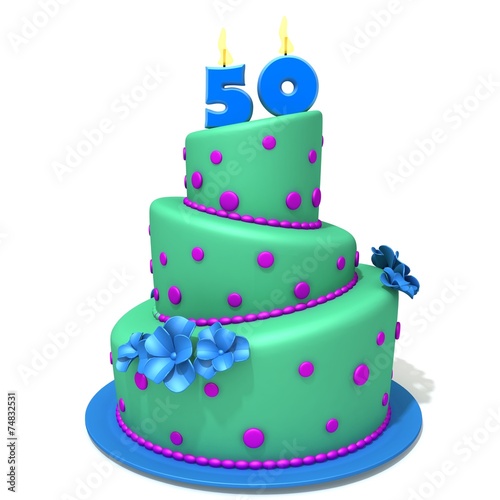 Birthday cake with number fifty 3d illustration