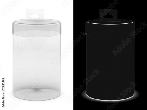 Transparent cylindrical box with cover and header