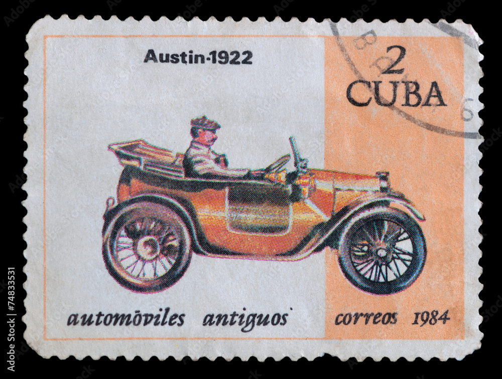 stamp printed in Cuba shows image of the car
