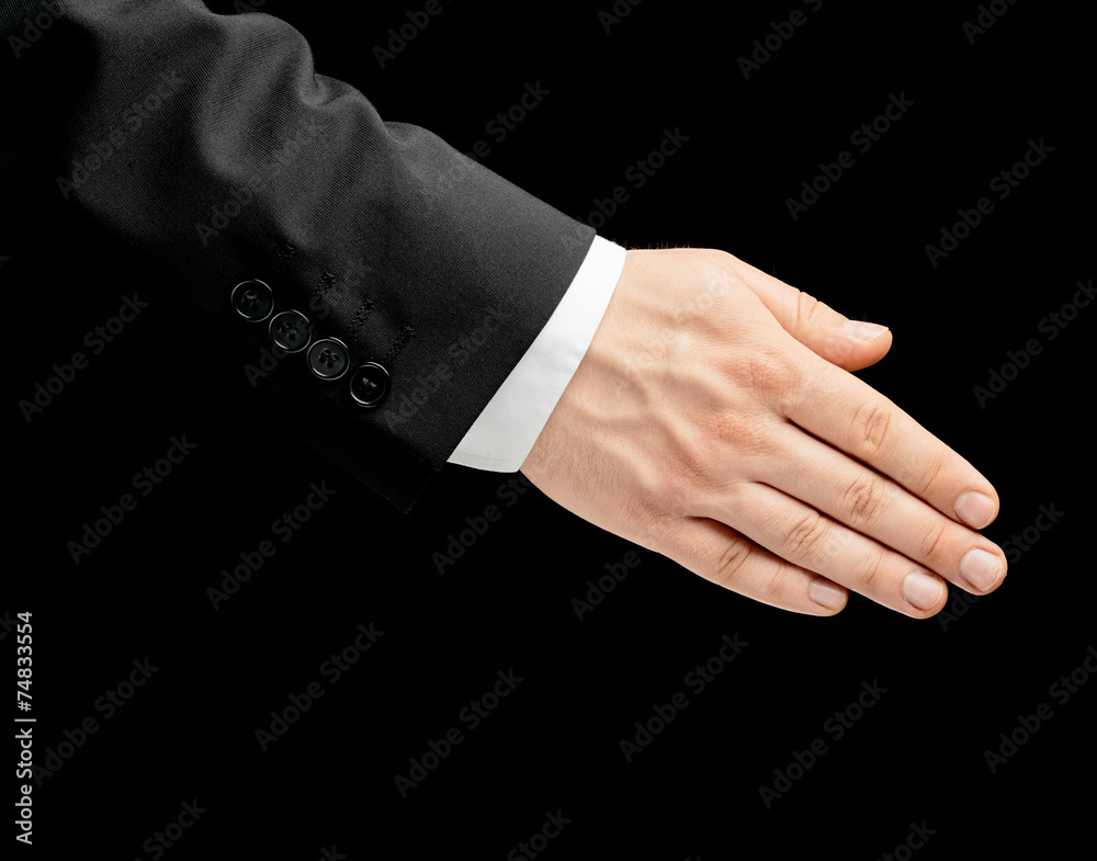 Obraz premium Caucasian male hand in a business suit isolated