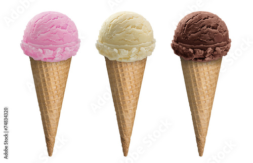 Chocolate, vanilla and strawberry, Top 3 Flavors ice cream cone