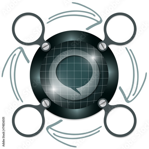 dark circular frame for text with arrows and speech bubble