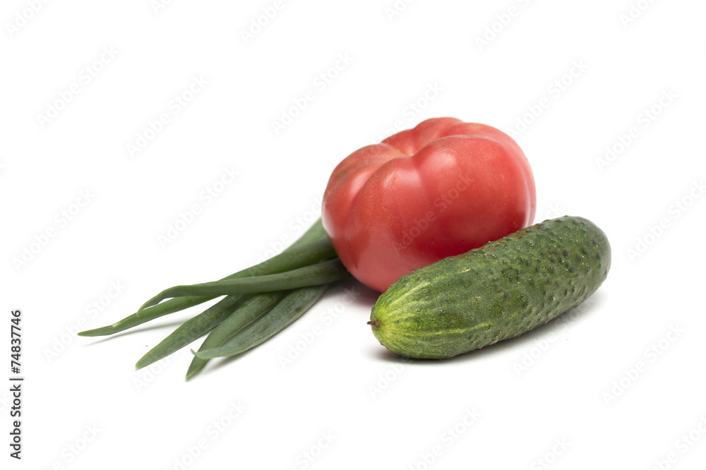 Salad - tomato, cucumber and green onions. Photo. Salad - tomato, cucumber and green onions. Photo.