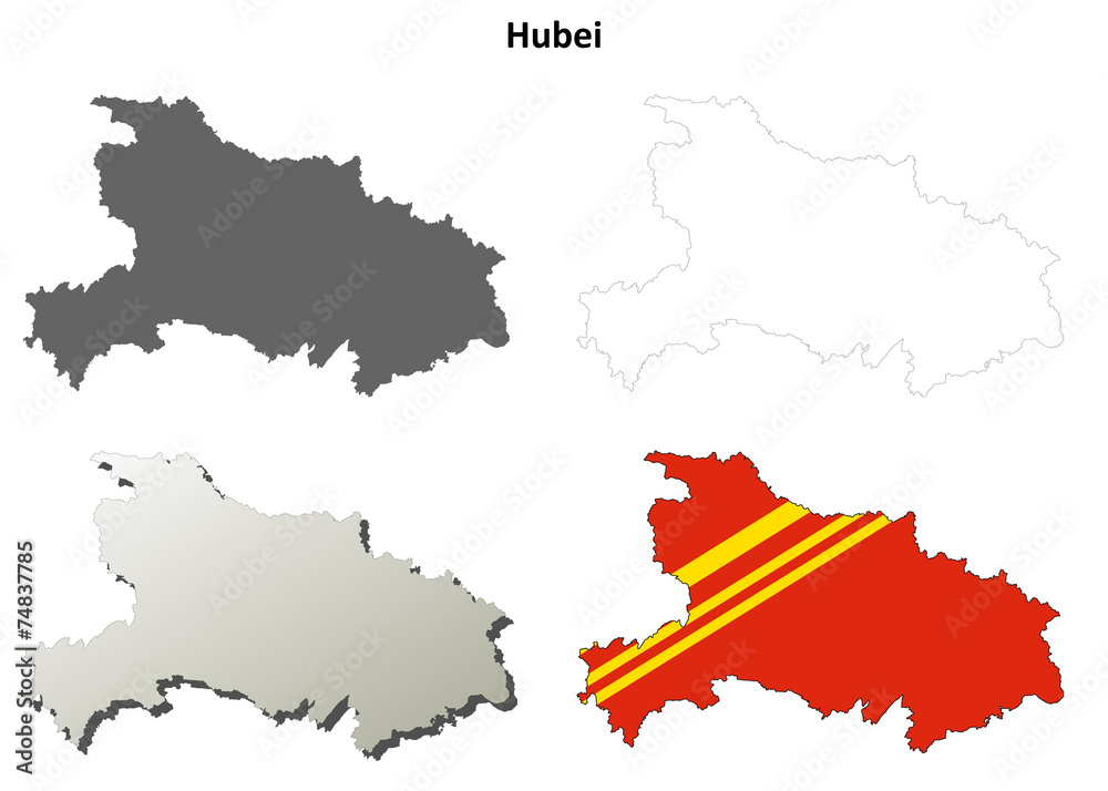 Hubei blank outline map set