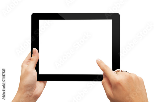 hand nad tablet isolated on white