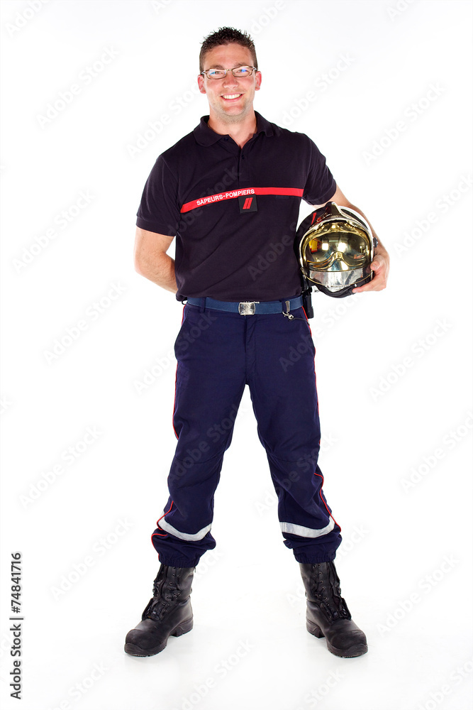 pompier en uniforme sur fond blanc Stock Photo | Adobe Stock