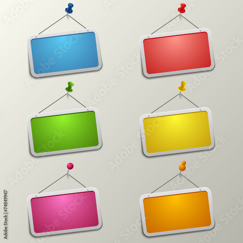 Colorful blank labels with pins template