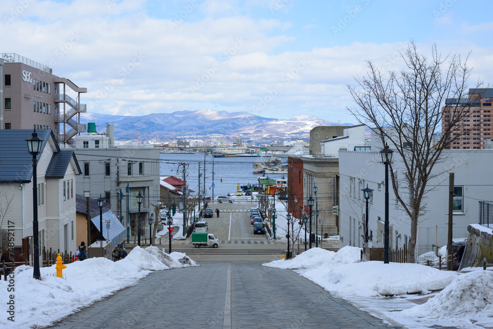 Hachimanzaka and the port of Hakodate in the city of Hakodate, H
