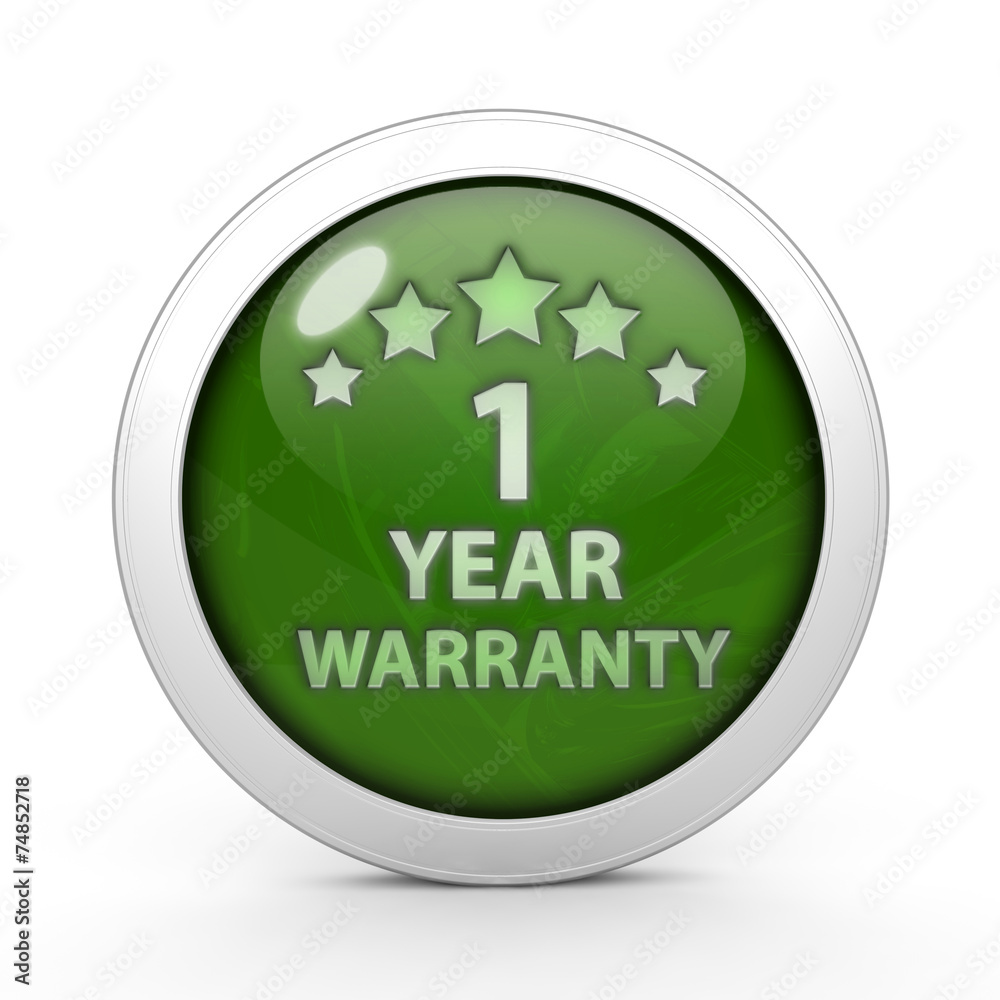 One year warranty circular icon on white background One year warranty circular icon on white background
