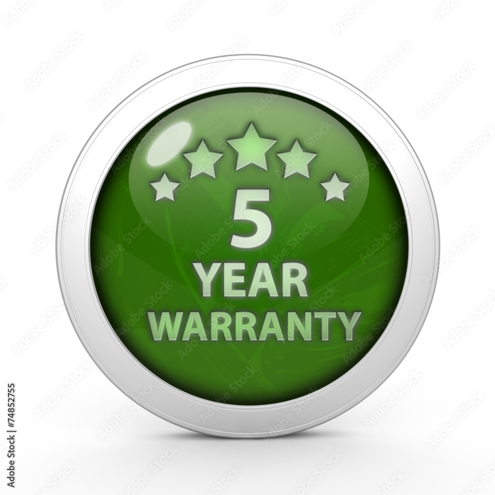 Five year warranty circular icon on white background Five year warranty circular icon on white background