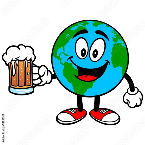 Earth Mascot with Beer