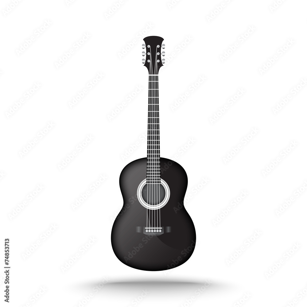 Vector of black acoustic guitar on isolated white background