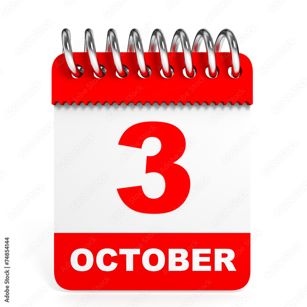 Calendar on white background. 3 October. Calendar on white background. 3 October.