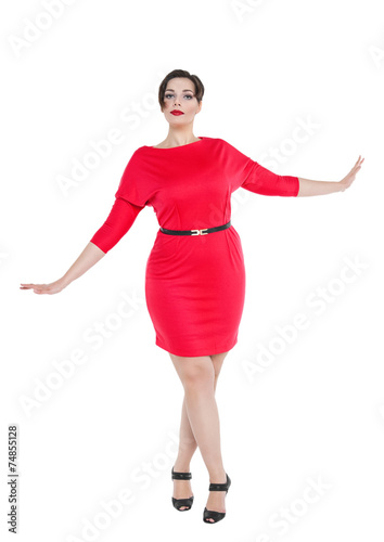 Beautiful plus size woman in red dress