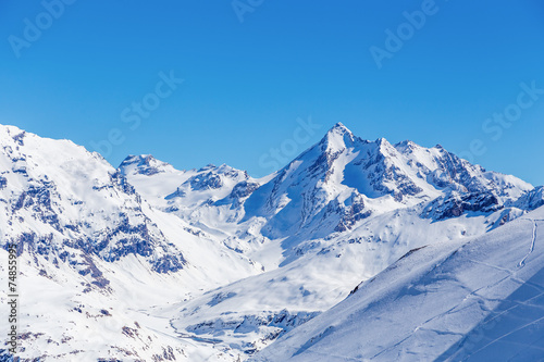 Winter landscape of mountains, Tignes, France. © snowserge
