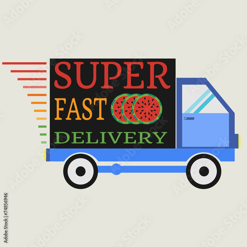 Delivery car with watermelon. Vector illustration