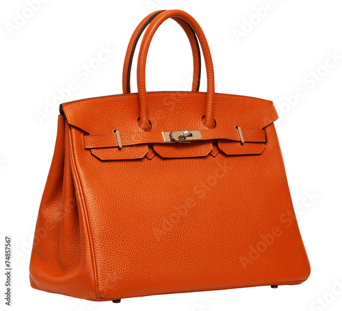 Women's orange leather handbag photo