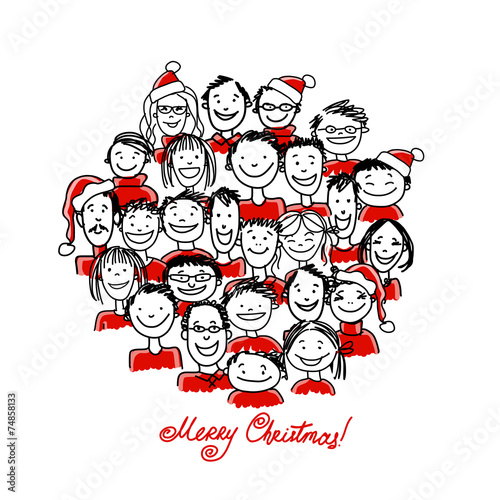 Christmas party with group of people, sketch for your design