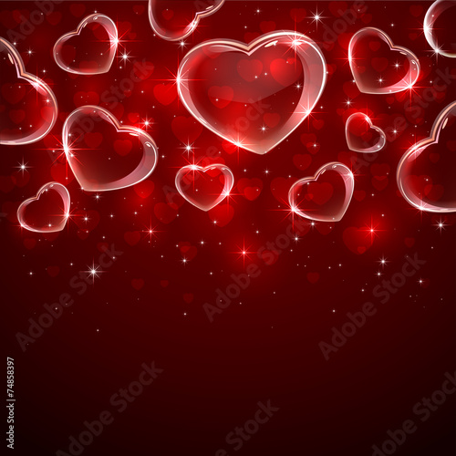 Valentines hearts on red background