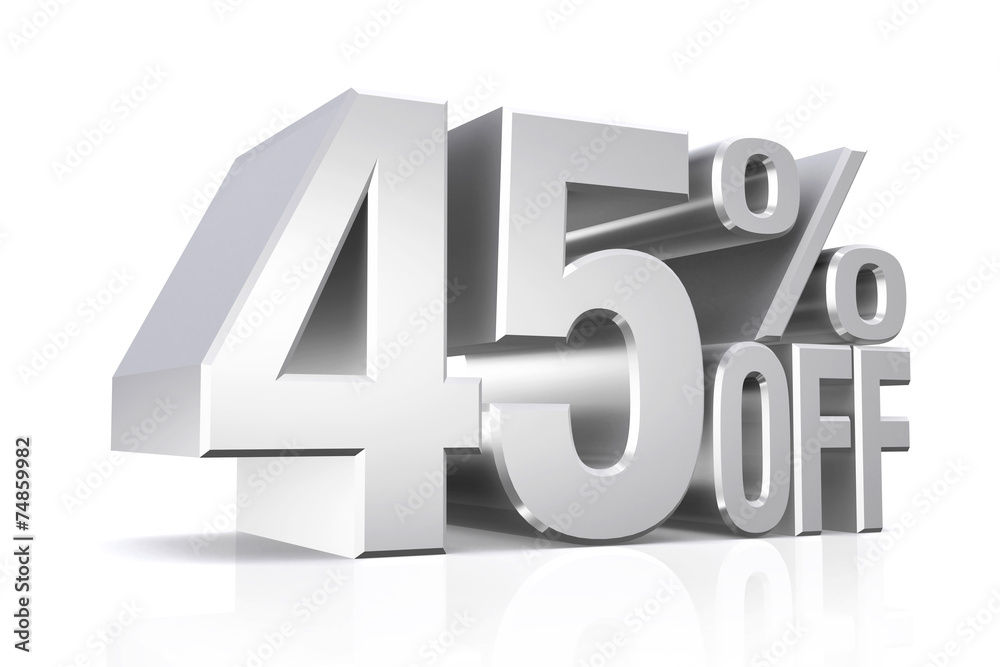 3D render silver text 45 percent off. 3D render silver text 45 percent off.