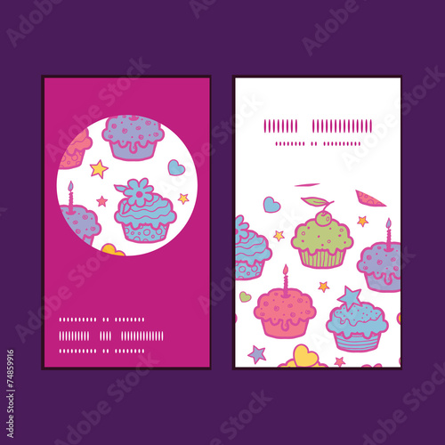 Vector colorful cupcake party vertical round frame pattern