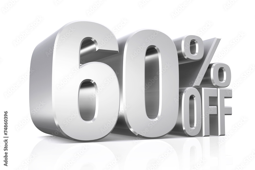 3D render silver text 60 percent off. 3D render silver text 60 percent off.