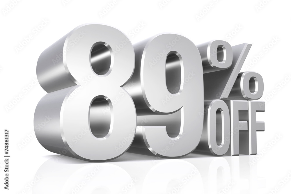 3D render silver text 89 percent off. 3D render silver text 89 percent off.